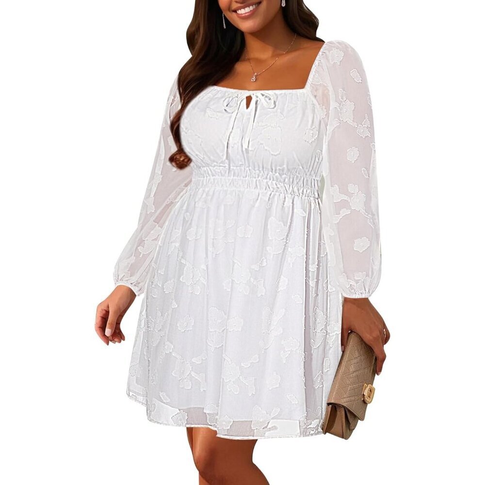 Plus Size Floral Lace Wedding Guest Dress Spring Fall Long Sleeve